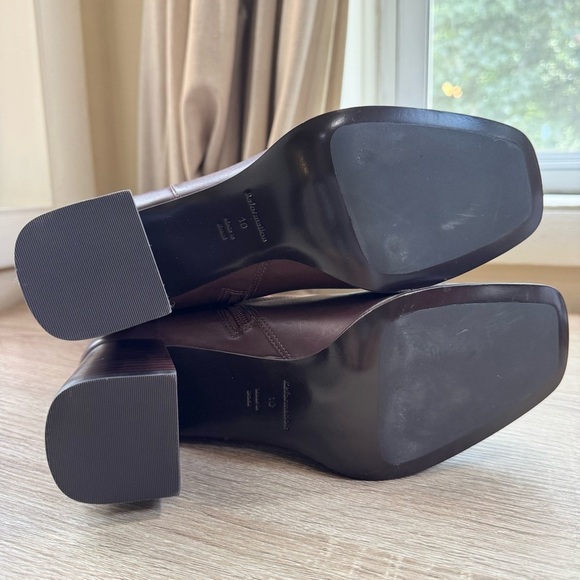 New Reformation Frederique Knee High Boot Heeled Leather Oak Suede 8.5 - Picture 9 of 14